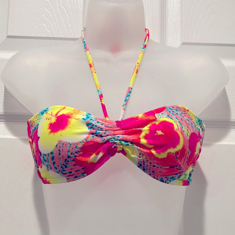 Op halter bikini top, neon floral, Sz M